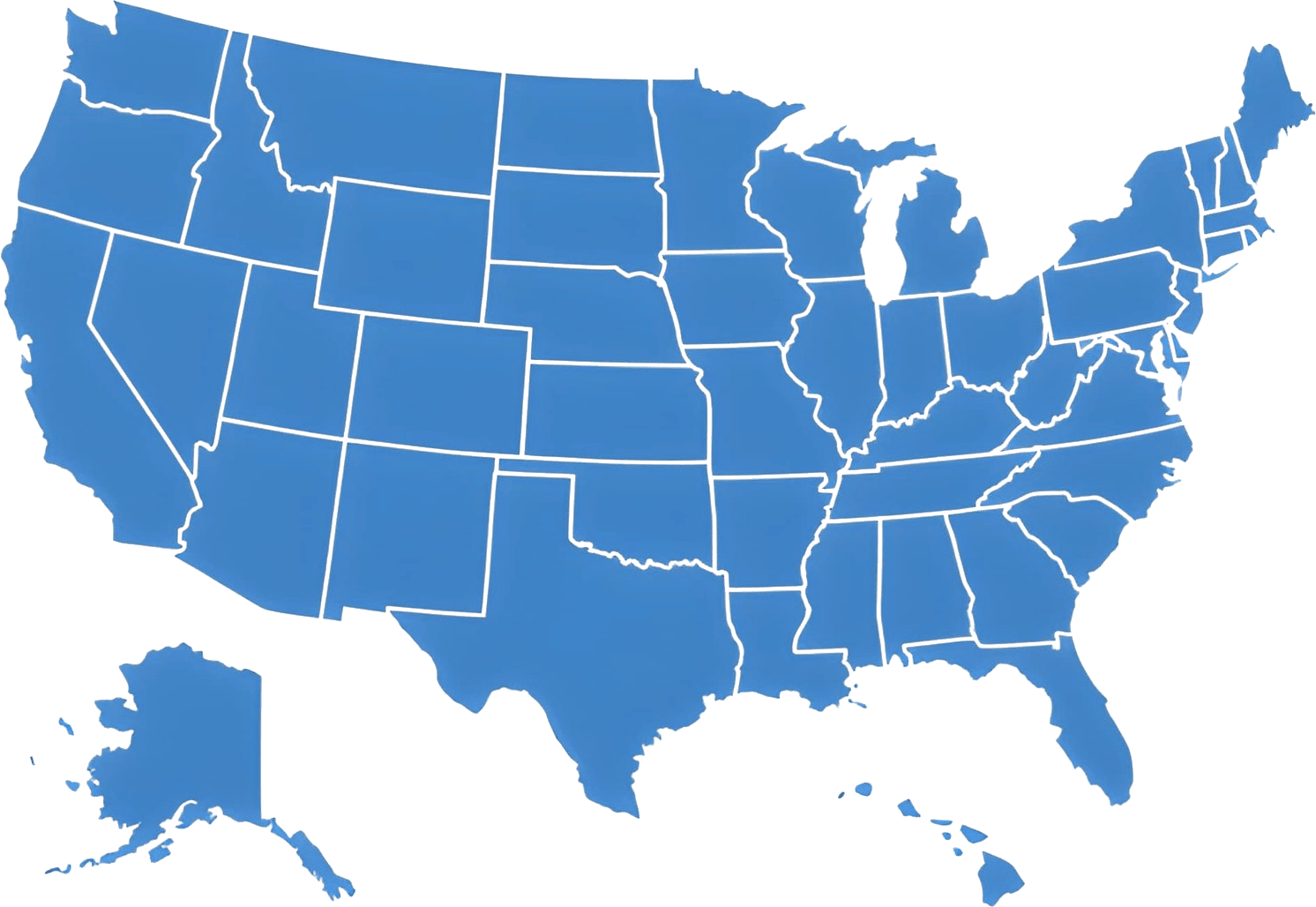 Map of the United States with all 50 states
